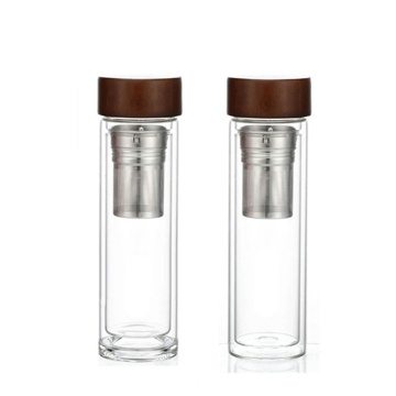 water bottle with wood lid 500ml double wall infuser glass tea bottle glass